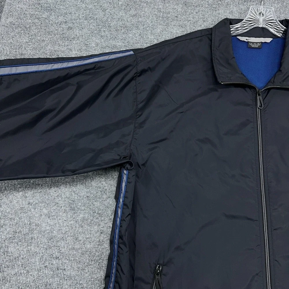 Vintage Nike Track Jacket‎ Mens XL Black Blue Swoosh Windbreaker Full-Zip Y2K